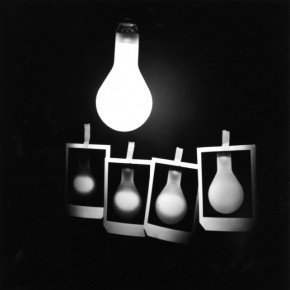 light bulb, 4 polaroid pictures of light bulb