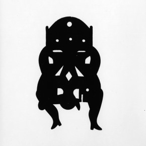 abstract silhouette of woman bending over in chair