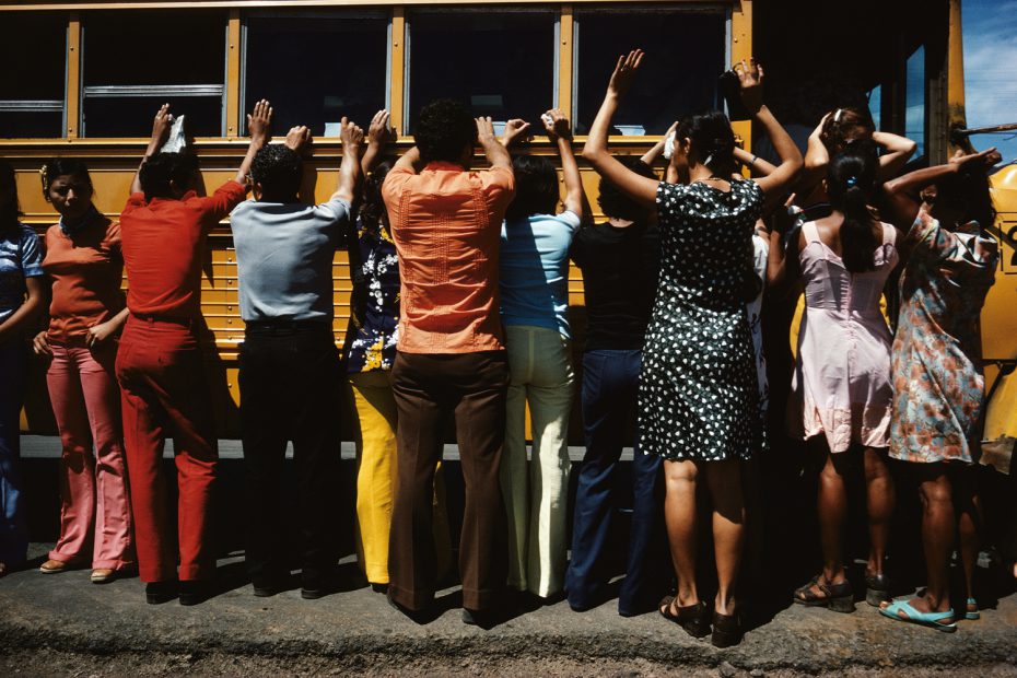 Searching everyone traveling by truck, bus, or foot, outside Masaya, 1979