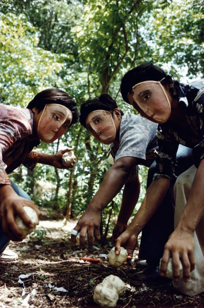 Youths practice throwing contact bombs in forest surrounding Monimbo, 1978