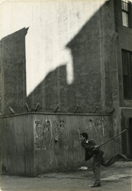 Boy Playing Stickball, East 83rd Street, New York City, 1950